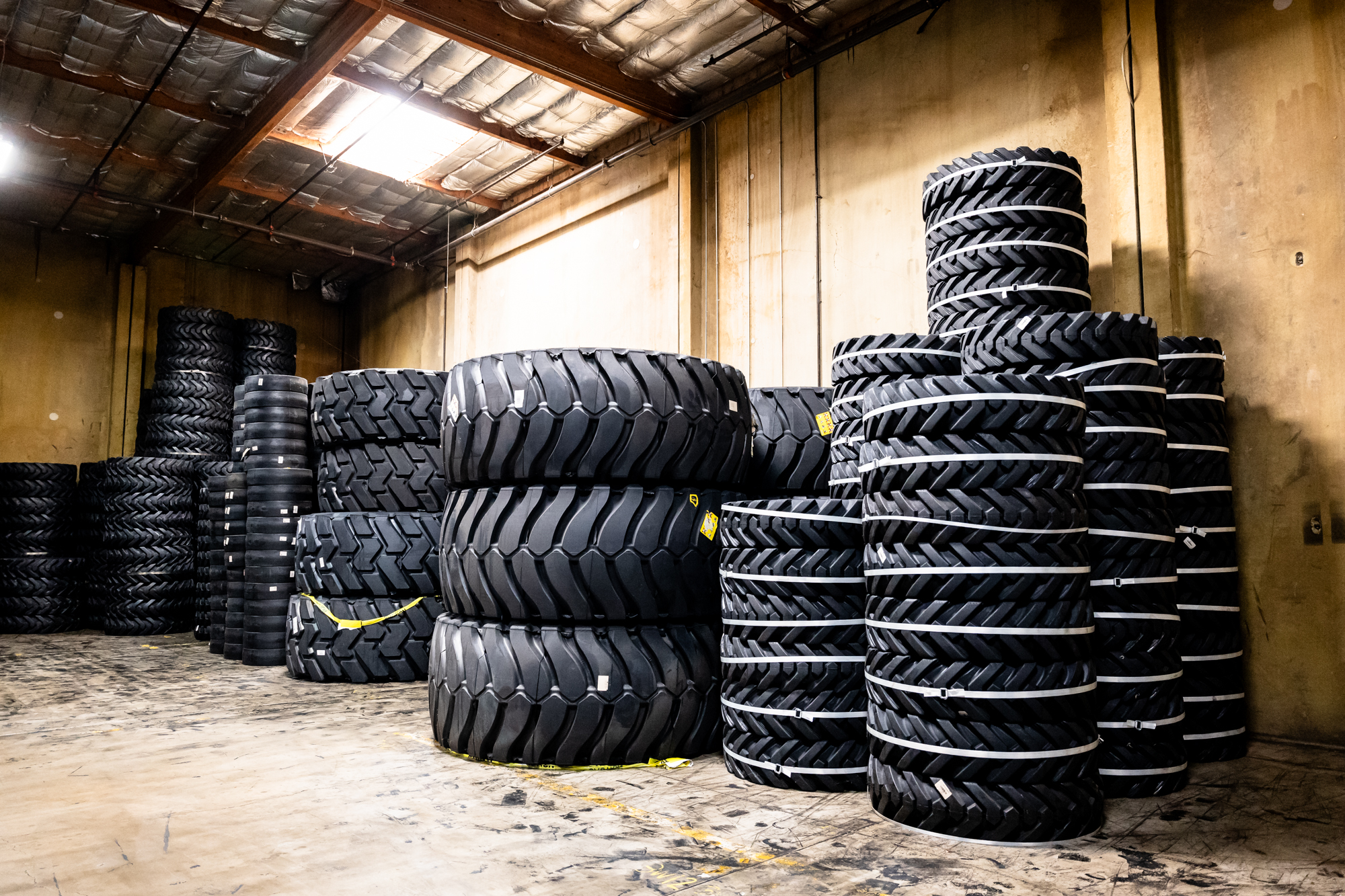 Stacks of large tires